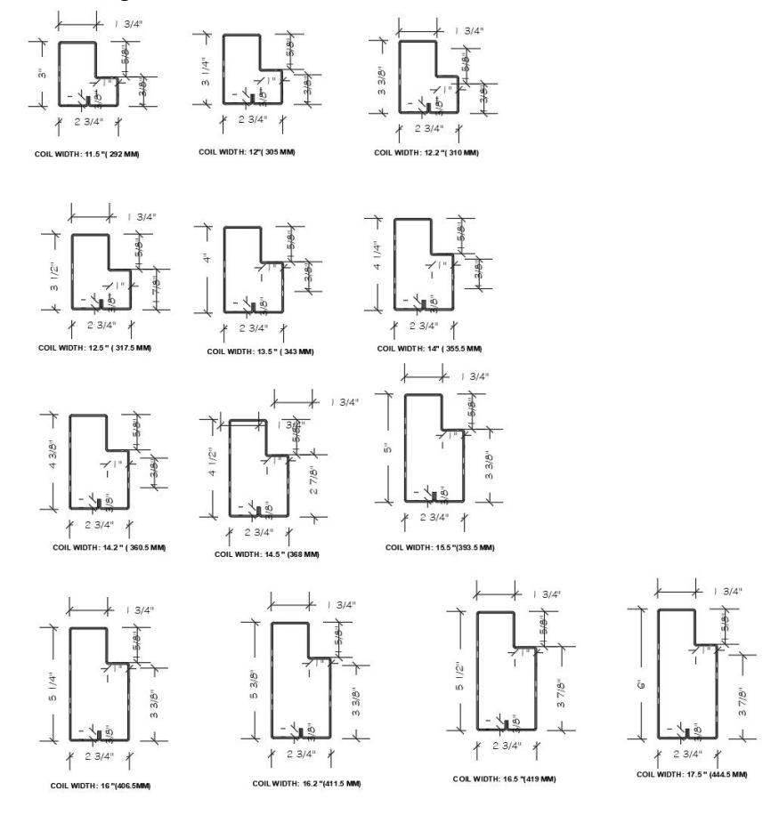 Máquina de perfilagem de vigas escalonadas 1 Desenhos e dimensões do perfil da viga escalonada